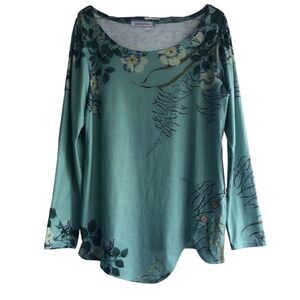 MISSLOOK Women’s Long Sleeves Stretchy Green Flowered Blouse Front Button Design